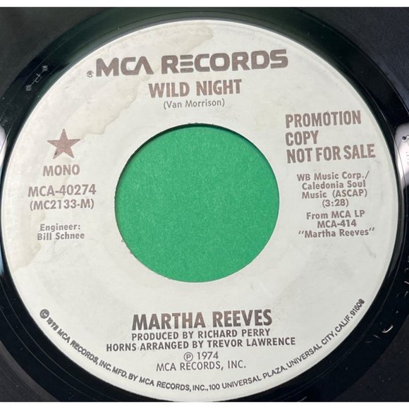 Martha Reeves Wild Night 45 R&B Soul Promo 1974 MCA 40274 VG+ - Picture 2 of 4